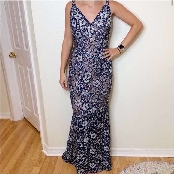 Jovani Navy Lace Floral Fitted Formal Dress Size 8 - Picture 10 of 10